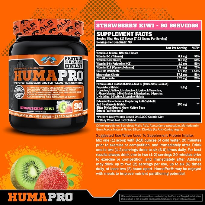 ALR Industries HumaPro Essential Amino Acid Formula | EAA Protein Supplement | Supports Muscle Recovery &amp Performance | Vegan Gluten Free | | 90 Servings (Strawberry Kiwi)
