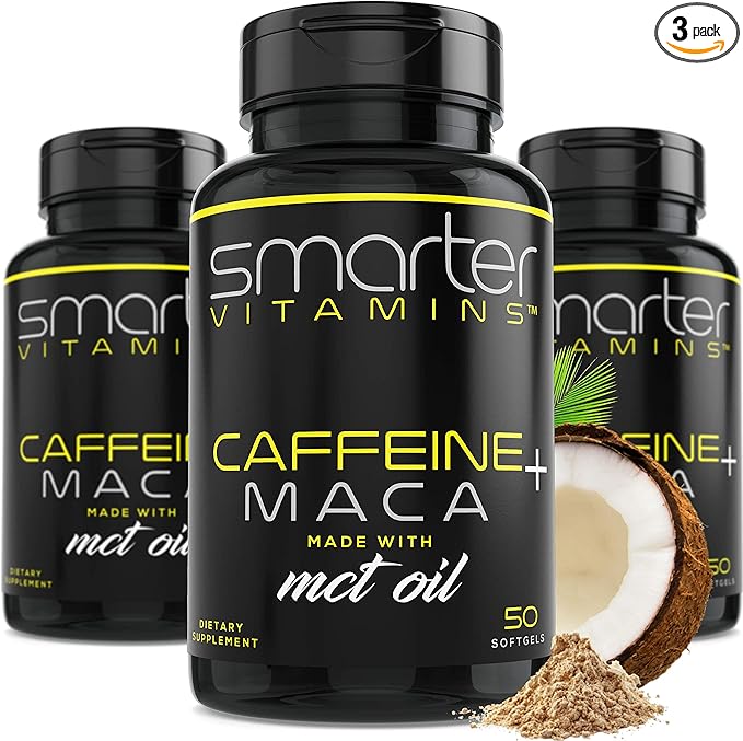 (3 Pack) Smarter Energy Pills 200mg Caffeine &amp Coconut MCT Oil with Maca Root 150 Liquid Softgels