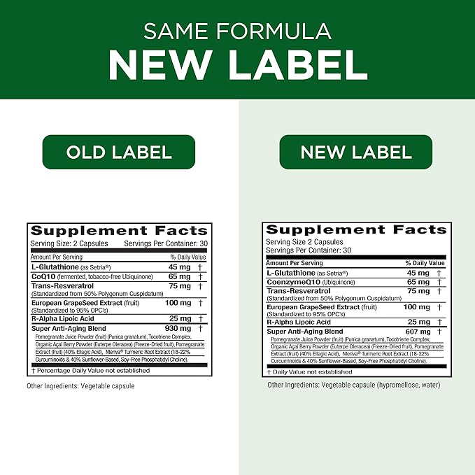 Emerald Labs Anti-Aging Cellular Complex - Supports Healthy Aging &amp Liver Health with Setria L-Glutathione CoQ10 R-Alpha Lipoic Acid Resveratrol &amp More - 60 Vegetable Capsules (30-Day Suppl