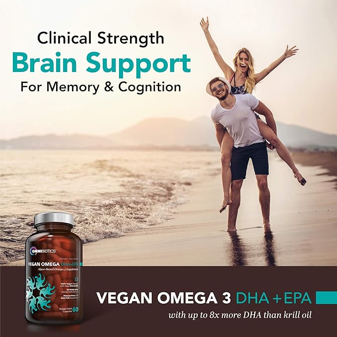 OmniBiotics Vegan Omega 3 DHA EPA Supplement – MD-Certified Prenatal Supplement with 8X More DHA Than Krill Oil Fish-Free Non-GMO – 60 Vegan Capsules