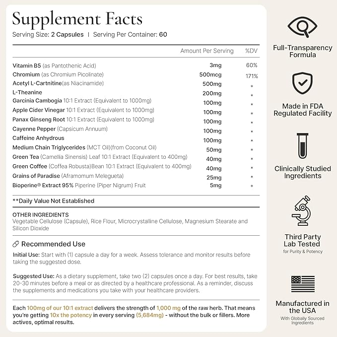 Ignite - Thermogenic Fat Burner &amp Nootropic - Weight Loss Appetite Suppressant Metabolism Support - Focus &amp Energy Support - BioPerine® for Enhanced Absorption (60 Capsules)