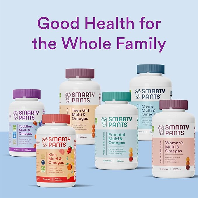 SmartyPants Fiber Supplement &amp Multivitamin for Men &amp Women: Multivitamin Fiber Gummies with Vitamin D3 C Vitamin B12 B6 A K &amp Zinc Omega 3 Fish Oil (EPA/DHA) Biotin 180 Count (30