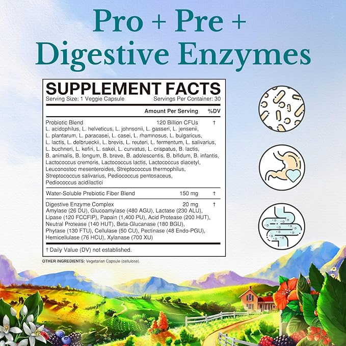 Vitalitown Probiotic + Vitamin D3 K2 Bundle (Pack of 2) | Probiotics 120 Billion CFUs (Item 1) &amp Vitamin D3 10000 IU Vitamin K2 (MK7) 200 mcg (Item 2) | 30 Probiotic Capsules &amp 90 Capsules