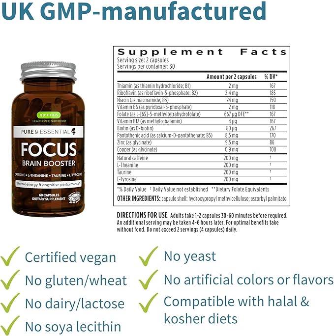 Igennus Pharmepa Restore + Focus Nootropic Attention &amp Focus Bundle 1000mg Pure EPA Fish Oil + 200mg Natural Caffeine Methylated B-Vitamins L-Theanine Taurine &amp L-Tyrosine