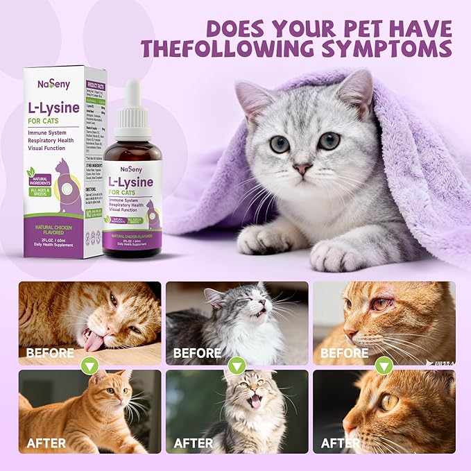 L-Lysine for Cats Cat Lysine for Feline Respiratory Sneezing Runny Nose Eye Function Mushroom for Dogs &amp Cats - Support Immune System Digestion Skin &amp Coat