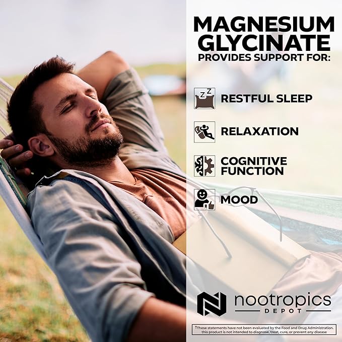 Nootropics Depot Magnesium Glycinate Capsules | 180 Count | Mineral Supplement | Magnesium Supplement | Supports Heart Muscle Nerve and Bone Health