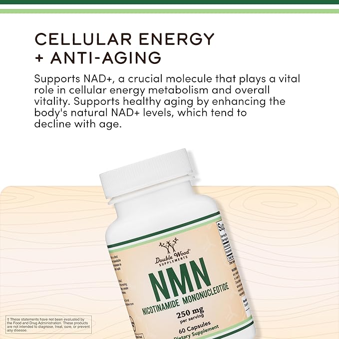 Double Wood Supplements NMN (Nicotinamide Mononucleotide) 250mg 60 Capsules - 30 Servings Gluten Free