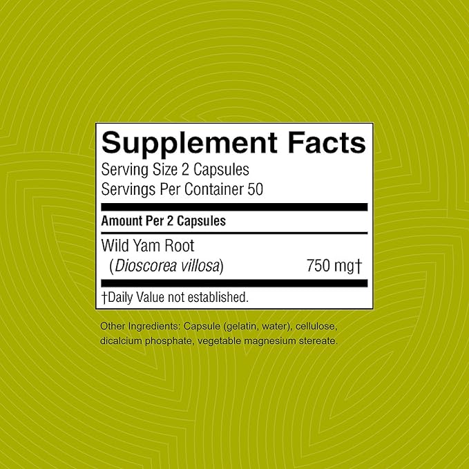 Nature's Sunshine Wild Yam Capsules - Herbal Gladular Support (100 Capsules)