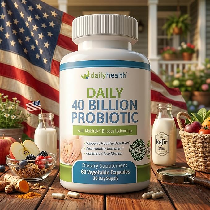 Daily Probiotic 40 Billion CFU MakTrek Bi-Pass Technology Digestion Immune Health 360 Veggie Capsules (6 Month Supply)