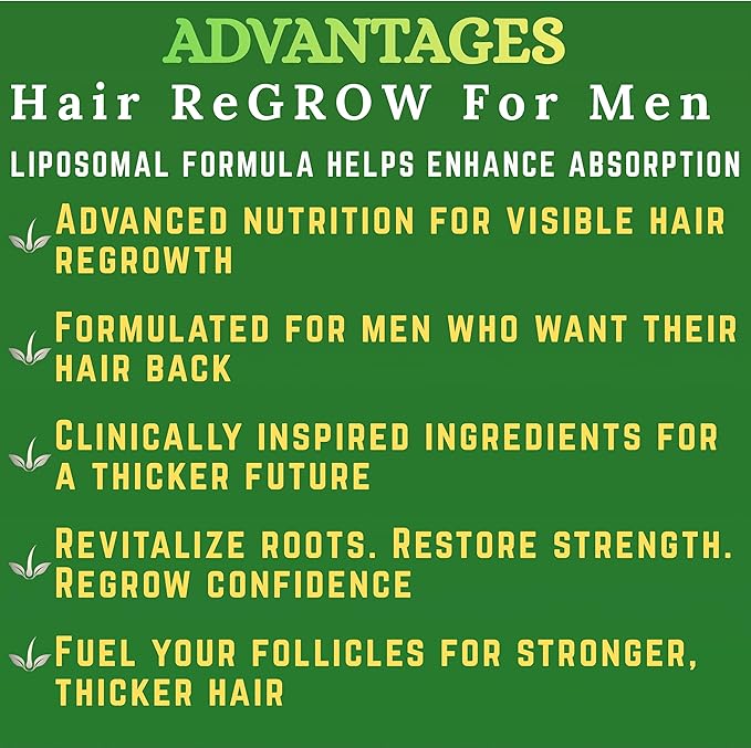 Nikoni Hair ReGROW for Men – Liposomal Hair Support Liposomal Formula with Biotin Keratin Saw Palmetto &amp Essential Nutrients-60 Vegan Softgels