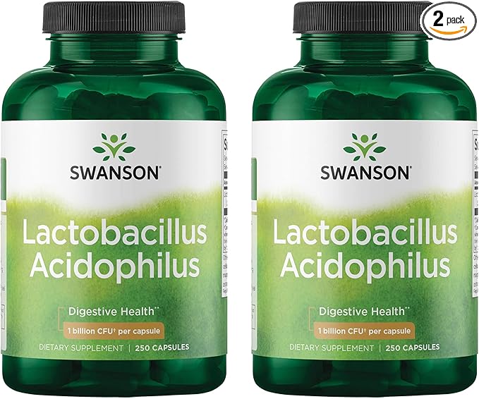 Swanson Lactobacillus Acidophilus Probiotic for Adults Seeking Daily Digestive and Bowel Health Support with 1 Billion CFU - Acid-Resistant (250 Capsules 2 Pack)