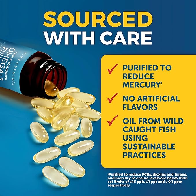 Viva Naturals Triple Strength Omega 3 Fish Oil Pills – 2500 mg High-Potency Formula with 2250 mg Omega 3 Fatty Acids (Including EPA DHA DPA) in rTG Form for Absorption – IFOS Certified 90 Softgels