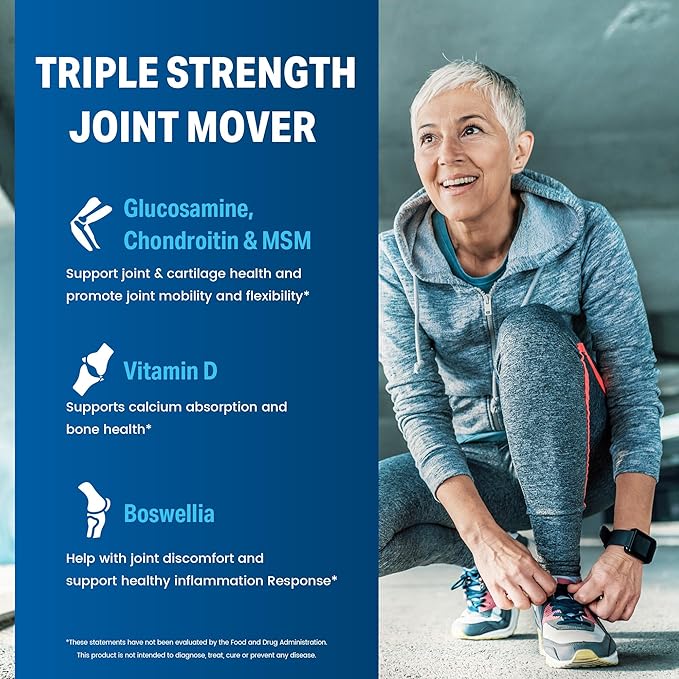 Vitamin World Triple Strength Joint Mover with Vitamin D Glucosamine Chondroitin MSM 80 Caplets Promotes Healthy Joints Promotes Comfort and Flexibility Coated Gluten Free