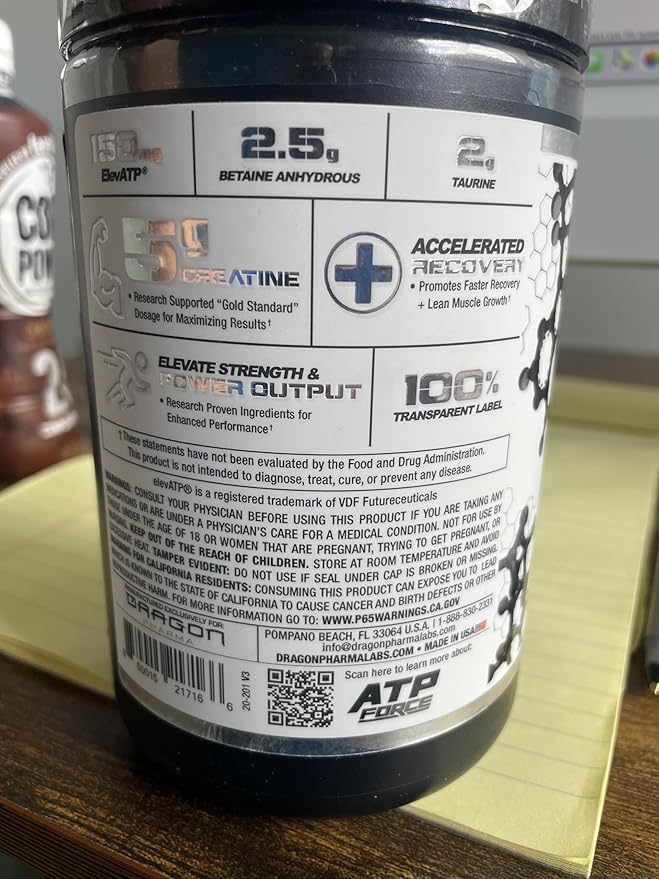 DRAGON PHARMA ATP Force Enhanced Creatine System Stim-Free Increase Lean Muscle Mass &amp Recovery 5 Grams of CreaPure Improves Blood Flow (30 Servings Unflavored)