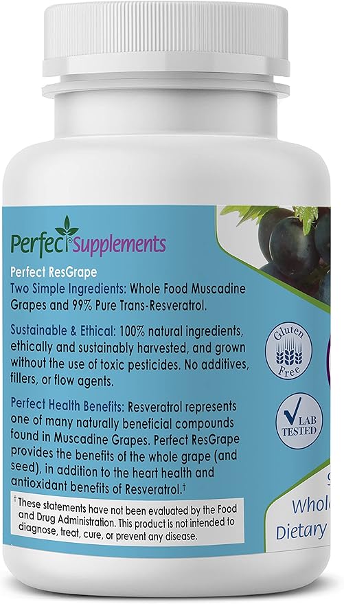 Perfect ResGrape - 99% Trans-Resveratrol &amp Organic Muscadine Grape - Anti-Aging Supplement &amp Potent Antioxidant - 60 Veg Capsules (2-Pack)