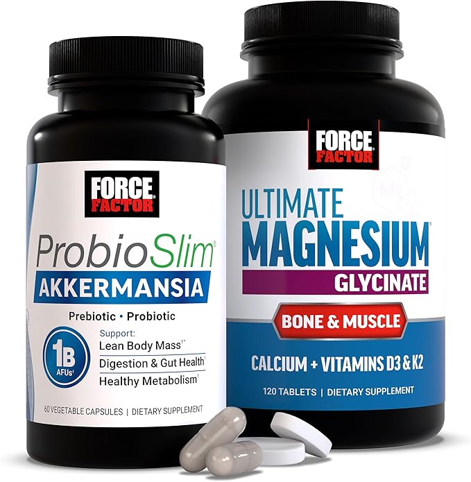 Force Factor Akkermansia Probiotics &amp Postbiotics with 1 Billion AFUs Akkermansia Muciniphila Prebiotics &amp Chromax Chromium Ultimate Magnesium Glycinate Bone Strength 120 Tablets