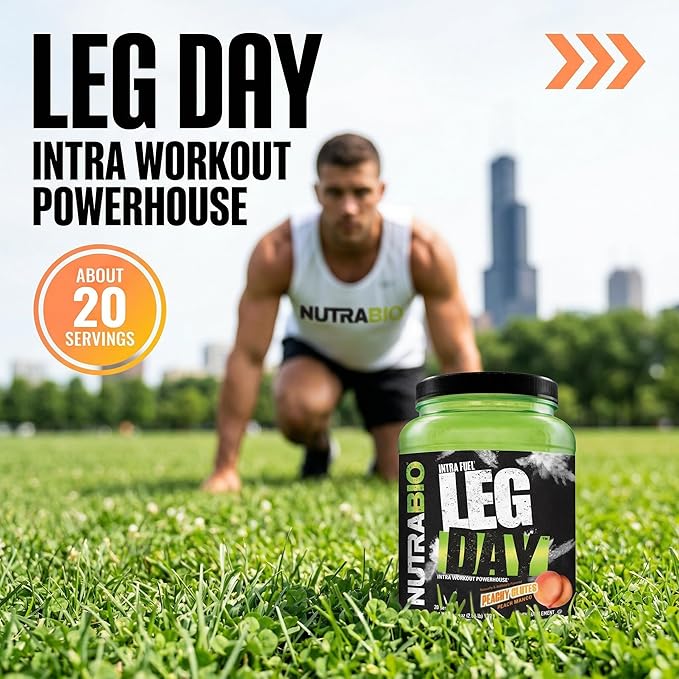 NutraBio Leg Day Intra Workout Powder - Advanced Carb Supplement with Cluster Dextrin &amp Electrolytes - Carb Powder with EAAs/BCAAs - Cyclic Dextrin for Performance - Peach Mango - 20 Servings