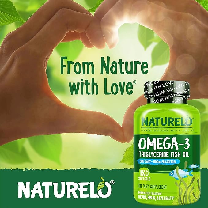 NATURELO Burpless Omega 3 Fish Oil Supplement - 1100mg Triglyceride Omega-3 EPA + DHA for Heart Eye Brain Joint Health - 180 Softgels 6 Months Supply
