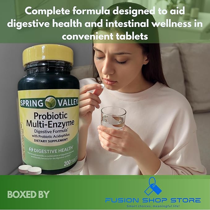 Probiotic Multi Enzymes- Digestive Formula 200ct Tablets with acidophilus for Gut Health (Pack of 1) Boxed By Fusion Shop Store