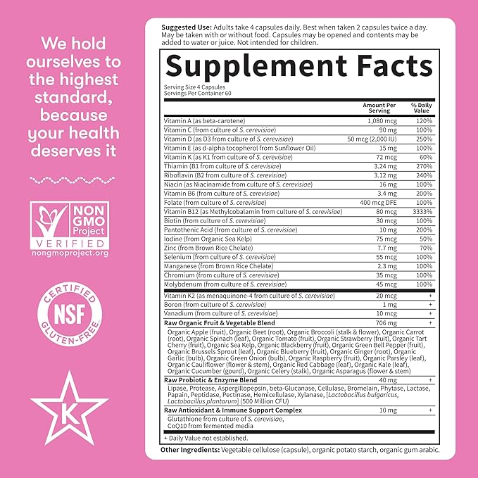 Garden of Life Vitamin Code Multivitamin for Women 50 &amp Over 240 Capsules for Women 50 Plus with B Vitamins Vitamins A C D3 E &amp K CoQ10 Probiotics &amp Enzymes