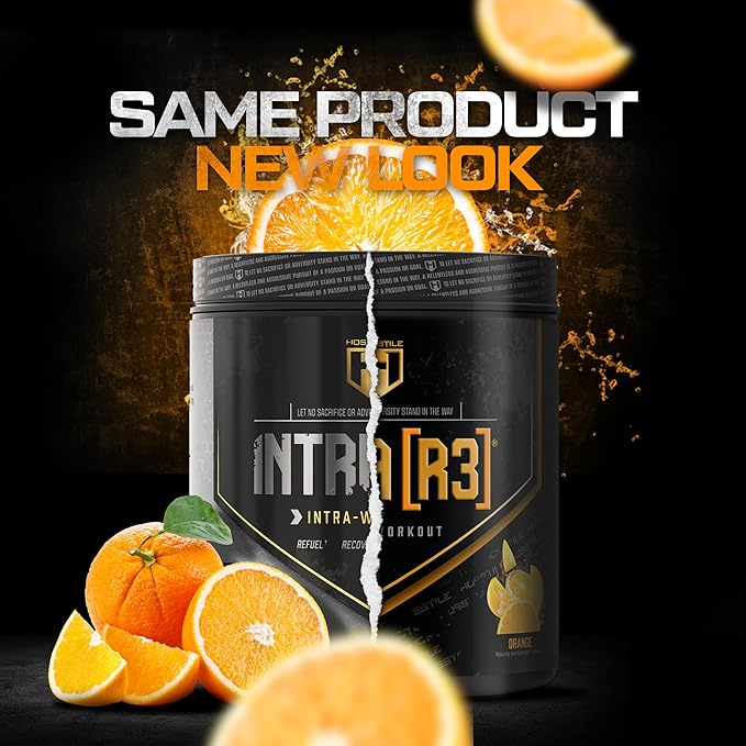 HOSSTILE Intra[R3] Intra Workout Powder EAA &amp BCAA Drink with Carbs Enhance Energy &amp Endurance Build Lean Muscle &amp Improve Recovery Orange 20 Servings