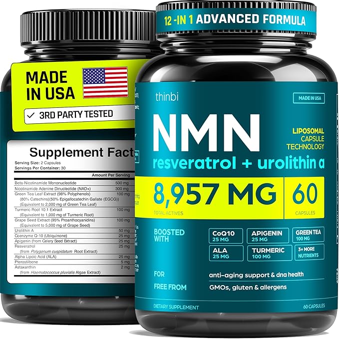 NMN Supplement 8957mg with Real NAD+ Not Just a Booster | Urolithin A Resveratrol CoQ10 Alpha Lipoic Acid Green Tea Extract | Cellular Longevity &amp Energy Support for Men &amp Women