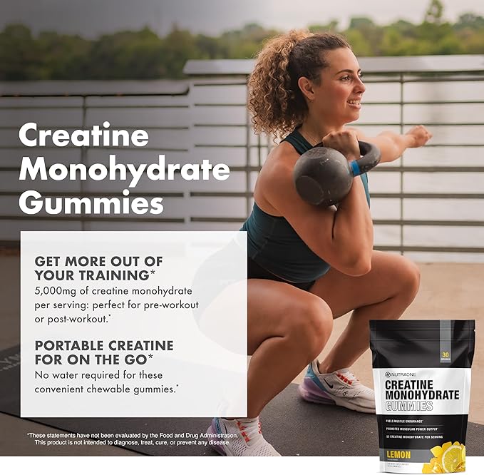 NutraOne Creatine Monohydrate Gummies Pre- and Post Workout Recovery Fuel Muscular Performance Increase Endurance Support Muscle Recovery