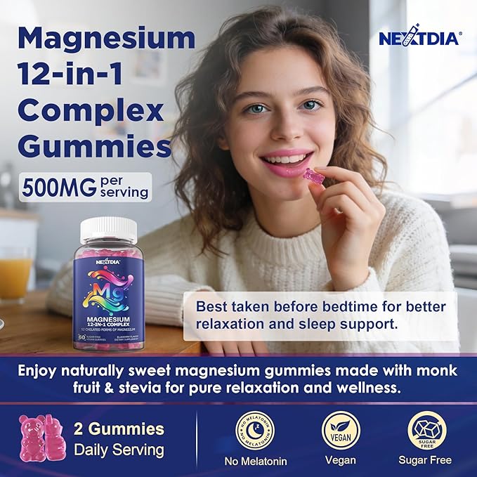 Full Spectrum Magnesium Glycinate Complex 21 in 1 Gummies for Deep Calm Sleep 12 Forms Magnesium Citrate Malate Taurate Orotate for Women Men + Probiotics w/Ashwagandha L-Theanine GABA 120Cts