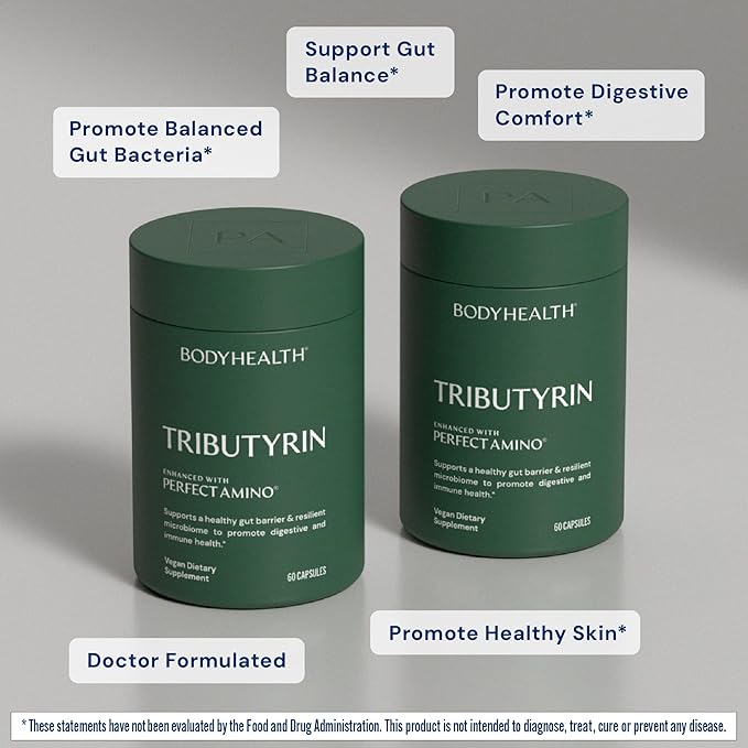 BodyHealth Tributyrin 200mg - Tri-Butyrin Supplement for Gut Health Support Digestive Comfort Microbiome Balance &amp Immune Support* - 60 Capsules