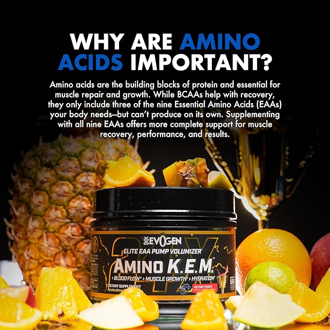 Evogen Amino K.E.M. - EAA &amp BCAA Powder Pump Volumizer | BCAAs Amino Acids Supplement for Blood Flow Muscle Growth &amp Hydration | Victory Punch | 30 Servings