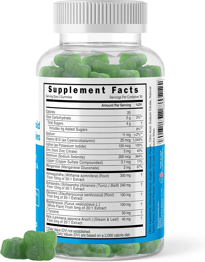 Amire by Dr. Awan Thyroid Support Gummies Promotes Healthy Function of Thyroid Kelp Selenium &amp Ashwagandha to Improve Energy Immunity Metabolism 180ct 90day Supply