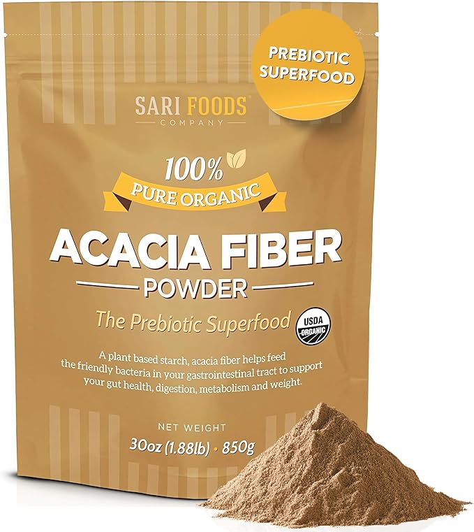 Sari Foods Organic Acacia Fiber Powder (30 Ounce): Natural Whole Food Plant Based Prebiotic Superfood for Gut Health