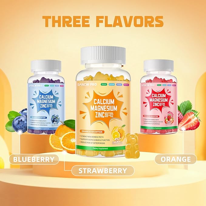 Calcium Magnesium Zinc Gummies with Vitamin D3 &amp K2 - High Potency Enhanced Absorption -120 Orange Gummies