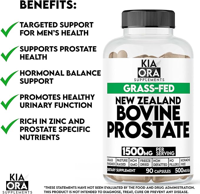 Kia Ora New Zealand Grass-Fed Beef Prostate Supplement | Freeze-Dried Single Ingredient Glandular | Undefatted Whole Organ | No Fillers or Additives | 90 Capsules