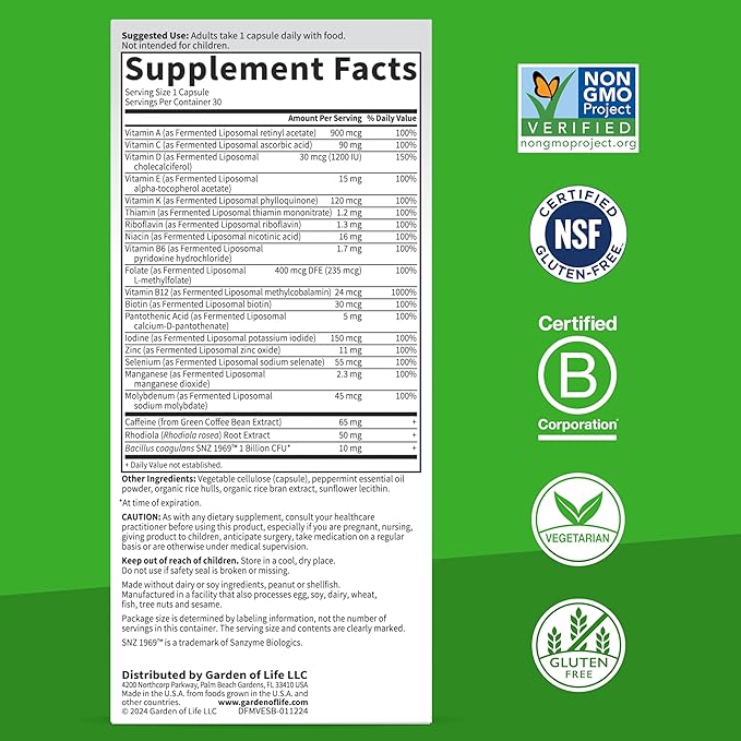 Garden of Life Dr. Formulated Multi+ Energy Support Capsule with Green Coffee Bean Rhodiola &amp Probiotics – Energy and Immune Support Non-GMO Gluten-Free 30 Capsules