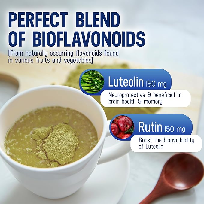 Lutimax Pediatric Powder Brain Supplement with Luteolin &amp Rutin for Kids - Memory Focus Muscle &amp Immune Support Brain Supplements - Nootropic Antioxidants - 200 Servings
