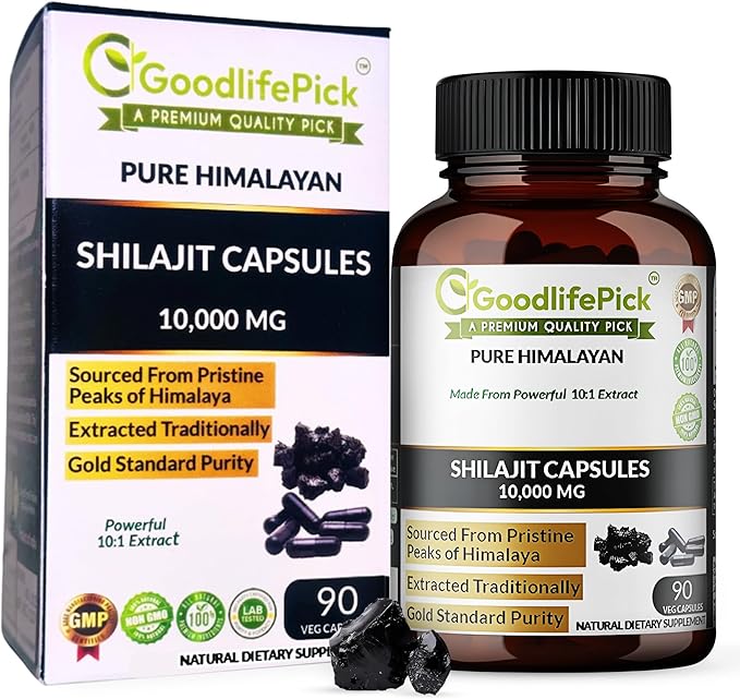 Pure Himalayan Shilajit Capsules.Maximum Strength Natural Shilajit Rich in Trace Mineral &amp Fulvic Acid.High Altitude Sourcing. Vegan NonGMO 90ct. Extracted Traditionally No Stearate No Rice Flour
