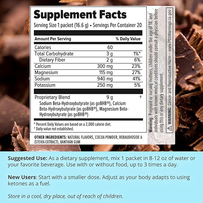 Dr. Boz - Keto BHB Powder - Dutch Chocolate 20 Sachets - Increase Energy &amp Reduce Cravings - Max Strength Dietary Supplement - USA Made - 11.7oz (332g)