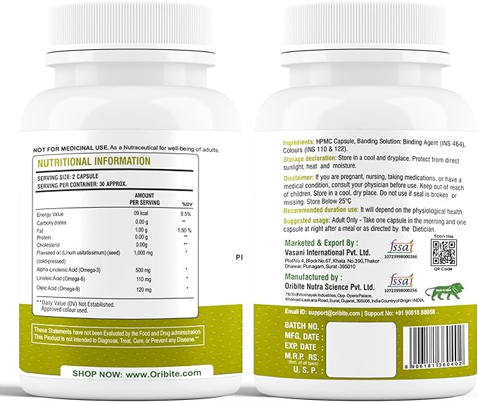 Omega 3-6-9 Flaxseed Oil 1000mg – Triple Omega Fatty Acids Supplement for Heart Brain Joint Skin &amp Hair Health – 60 Capsules