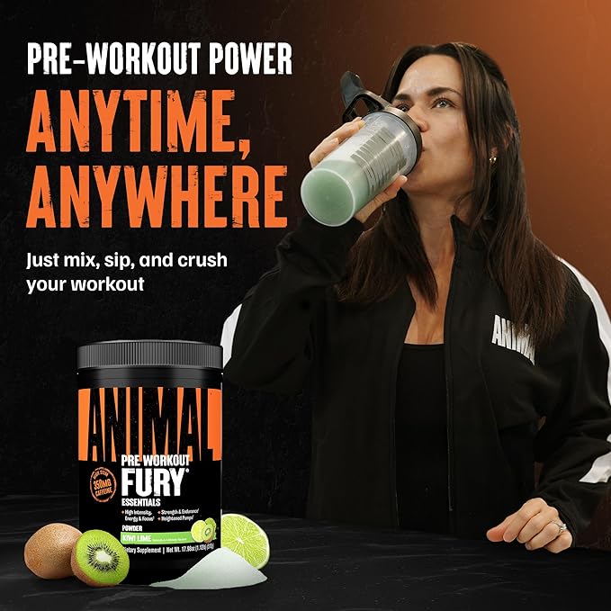 Animal Fury Pre Workout Powder - Kiwi Lime 350mg Caffeine BCAA Amino Acids 2g Beta Alanine Citrulline &amp Tyrosine Energy Focus Strength Endurance Preworkout for Men &amp Women 30 Serving