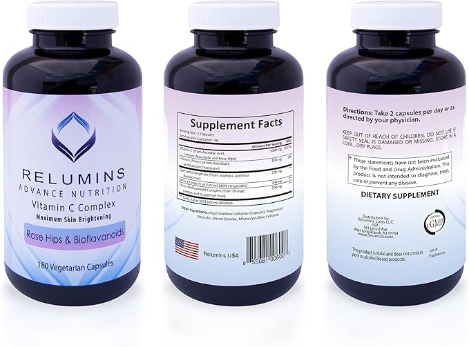 Relumins L-Glutathione &amp Vitamin C Supplement Bundle – 1000mg Reduced Glutathione Complex with Alpha Lipoic Acid &amp Rose HIPS (30 Capsules) + MAX Vitamin C 1000mg (60 Capsules)