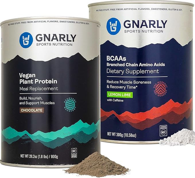 Gnarly Nutrition Gnarly Vegan Plant Protein Meal Replacement - Chocolate (28.2oz) BCAAs Lemon Lime (10.58oz)
