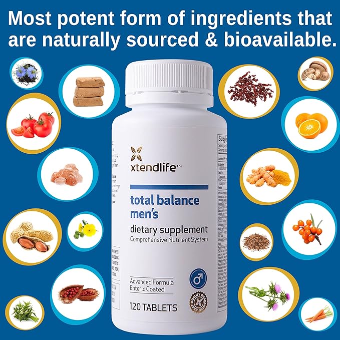 Xtendlife Total Balance Men's Multivitamin for Immune Heart Digestive &amp Cellular Health - Daily Support - 70+ Nutrients &amp Minerals - 30 Day Supply