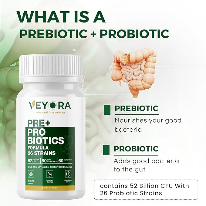 26-Strain Pre + Probiotic Capsules 52 Billion CFU FOSSENCE® Prebiotic Fiber Blend