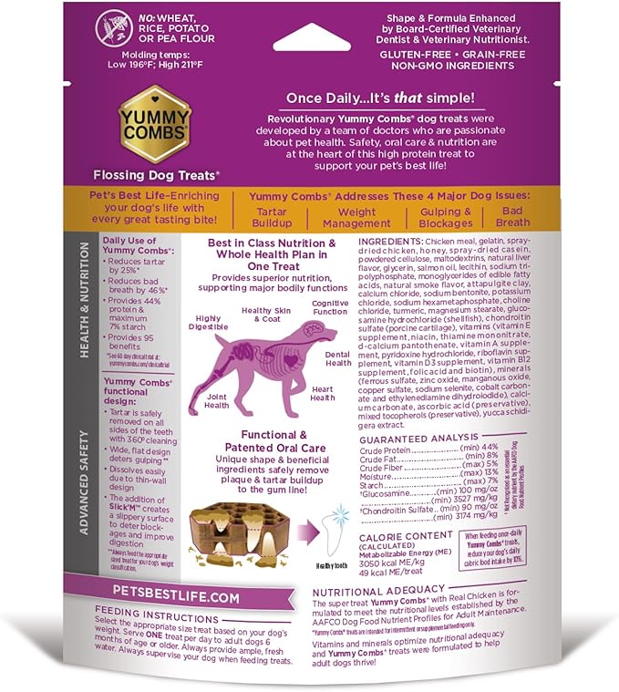 Yummy Combs Dog Dental Treats – Vet VOHC Approved Removes Tartar &amp Cleans Teeth – Yummy High Protein Chicken Treat for Extra Large Dogs (Mini Pack 4 Count)