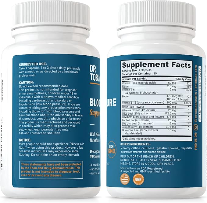 Dr. Tobias Vegan Omega 3 Algae Oil and Blood Pressure Support Supplement Supports Normal Circulatory Health Gut Immune Function and Overall Wellness Non-GMO