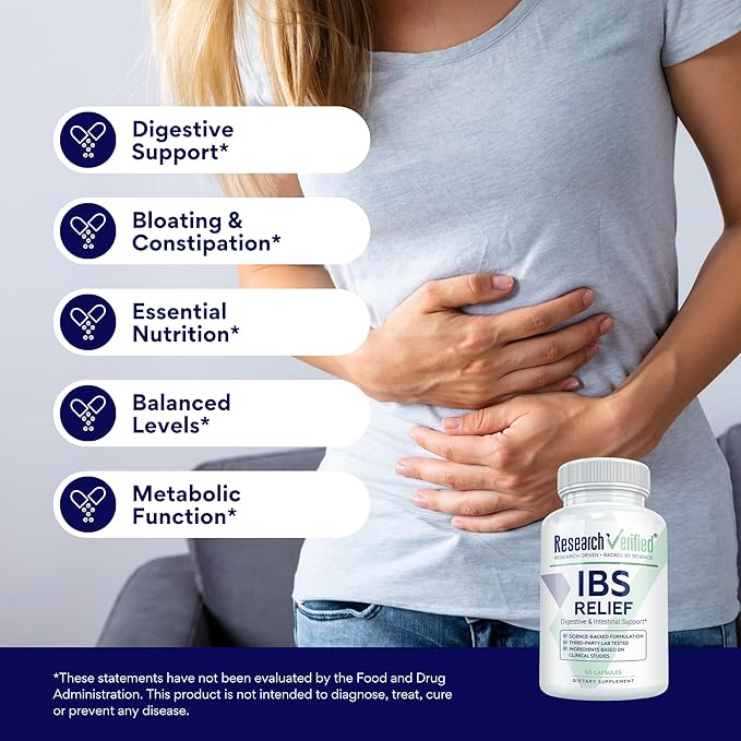 Research Verified IBS Relief - Natural Digestive Enzymes BioPerine - 60 Capsules - Pack of 6