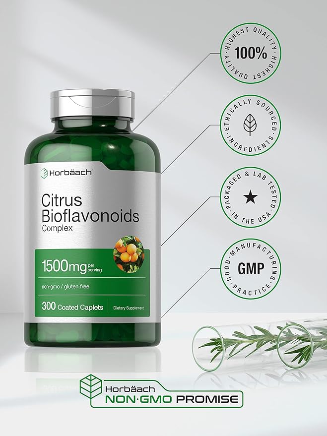 Horbäach Citrus Bioflavonoids Supplement | 1500mg | 300 Caplets | Vegetarian Non-GMO and Gluten Free Formula | Value Size
