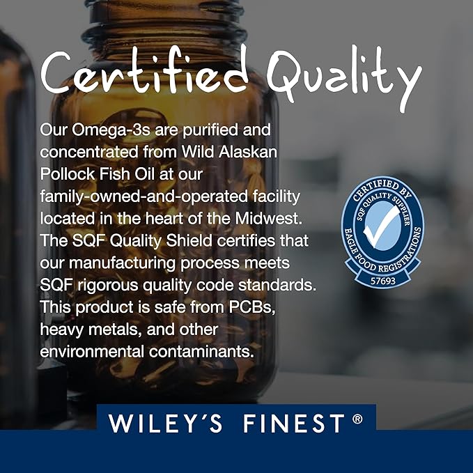Wiley's Finest Wild Alaskan Fish Oil Peak Omega-3 Liquid Supplement - 2300mg EPA and DHA Omega-3s - Lemon Flavor - 8.45 Oz (50 Servings)