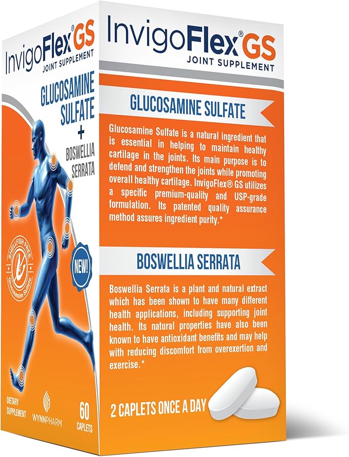 INVIGOFLEX® GS - Glucosamine Sulfate (Shellfish Free Sodium Free &amp Vegetarian Safe) Non GMO Gluten Free - with Boswellia Serrata - Knees Hands Back and Hip Premium Joint Supplement
